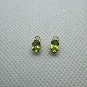 14K Yellow Gold Green Peridot Set of 2 Oval Charms Hoop Earring Enhancers